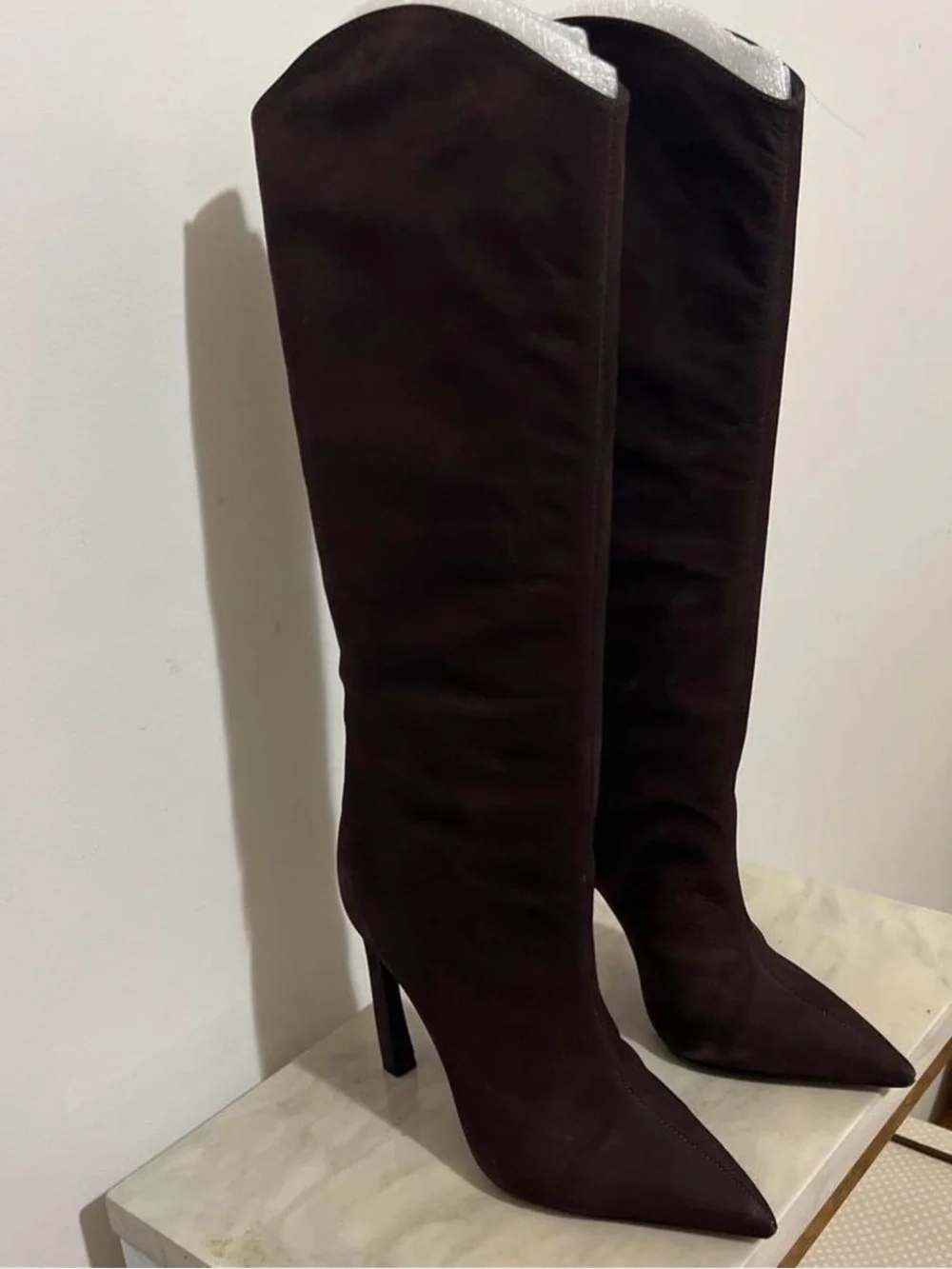 SCHUTZ Over-the-Knee Pointed-Toe Stiletto Boots in Dark Brown